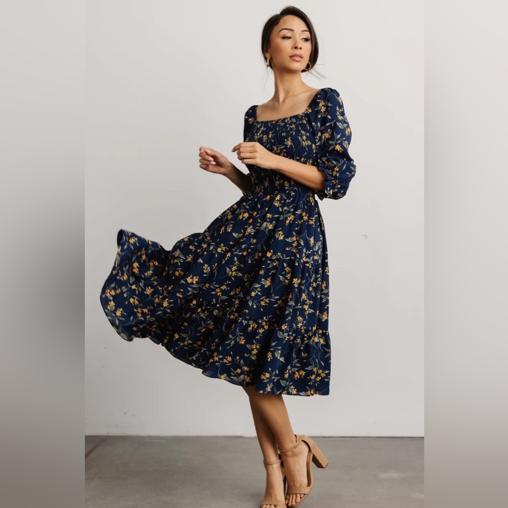 Baltic Born Navy Tiered Smocked Women’s Large Dress